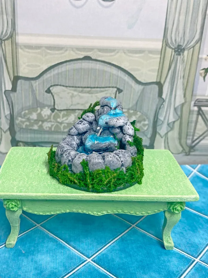 Tabletop fountain for dollhouse. Fountain. Puppet miniature. 1:12. Doll accessories.