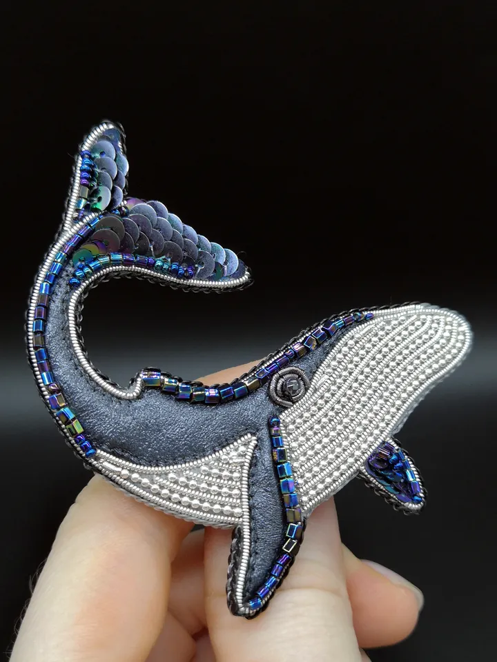 Blue whale brooch