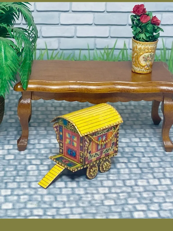 DIGITAL DOWNLOAD FOR PRINT. TUTORIAL. Video tutorial on creating a miniature puppet gypsy van. 1:12