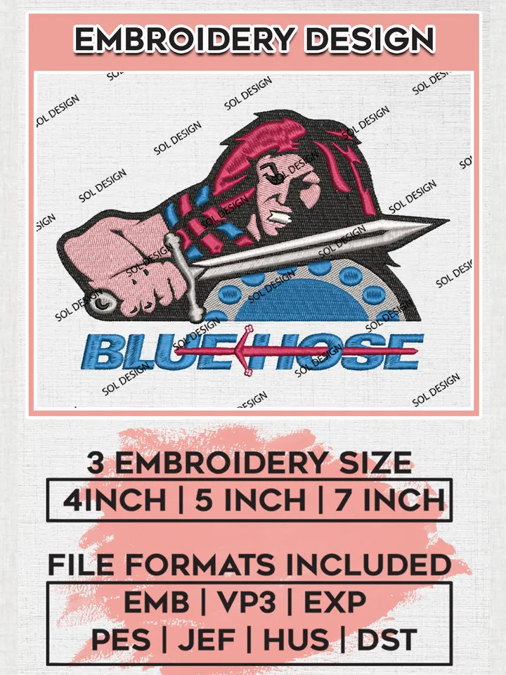NCAA Blue Hose Team Head Logo Embroidery Design Files, NCAA Presbyterian Blue Hose Machine Embroidery, NCAA Teams, 3 sizes, NCAA Machine embroidery designs, Digital Download