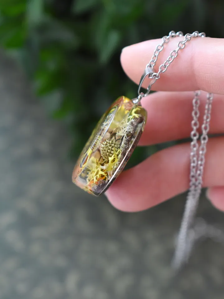 Real Lichen pendant. Necklace with real lichen. Pendant with lichen in resin. Forest medallion with lichen and moss in resin.
