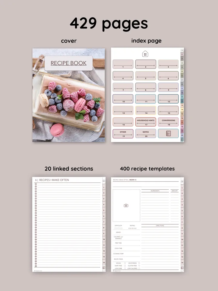 Customisable cook book. Digital Recipe Book. Recipe Journal. Personalized Cookbook. Recipe planner. Recipe Book Template