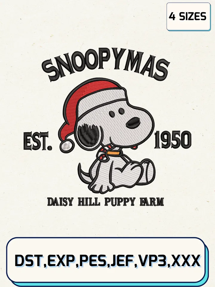 Snoopymas Daisy Hill Est 1950 Embroidery Design,Christmas Embroidery Designs,Machine Embroidery Files,Snoopymas Embroidery Design,4 Sizes