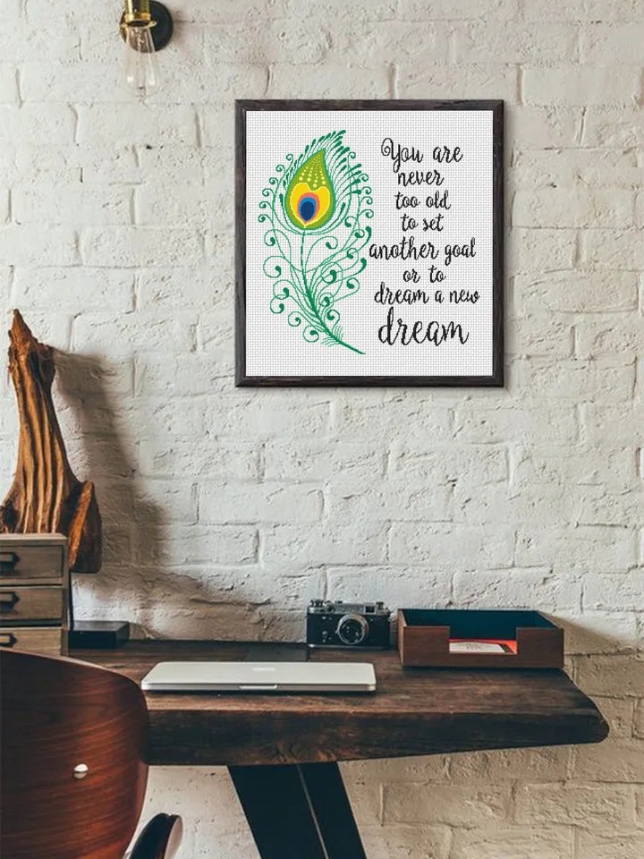 Motivational quote cross stitch pattern PDF download Peacock feather cross stitch chart, Inspirational quote pattern digital PDF #Q8