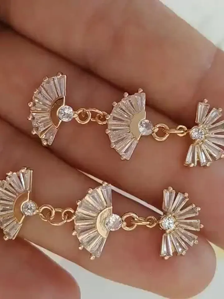 Art Deco Wedding Earrings, Bridal Statement Earrings, Vintage Wedding Jewelry, Fan Earrings, Champagne Gold Swarovski Crystal Bridal Jewelry