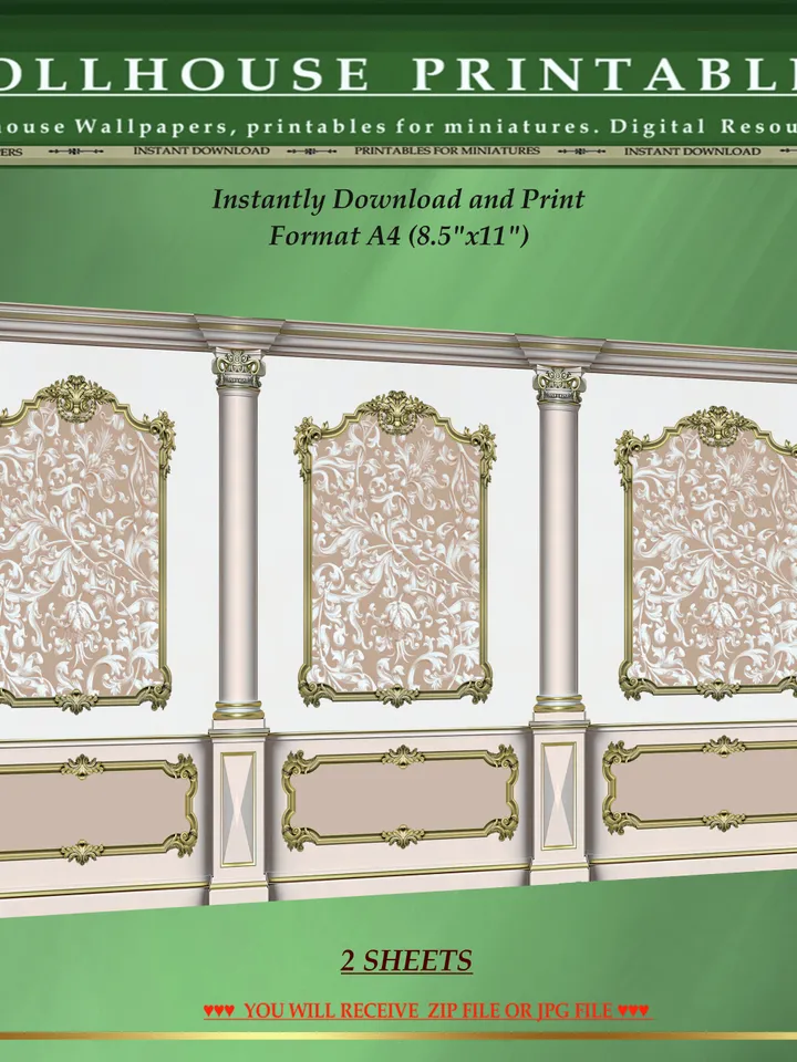 Wallpapers- Set 17-v1 | Printables for Dollhouses and Unique Miniature Projects | Digital Downloads | in Scale 1/12th