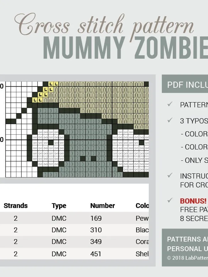 Cross stitch pattern Mummy Zombie Cross stitch pattern Plants vs Zombies PDF Format Instant Download Home decor Modern