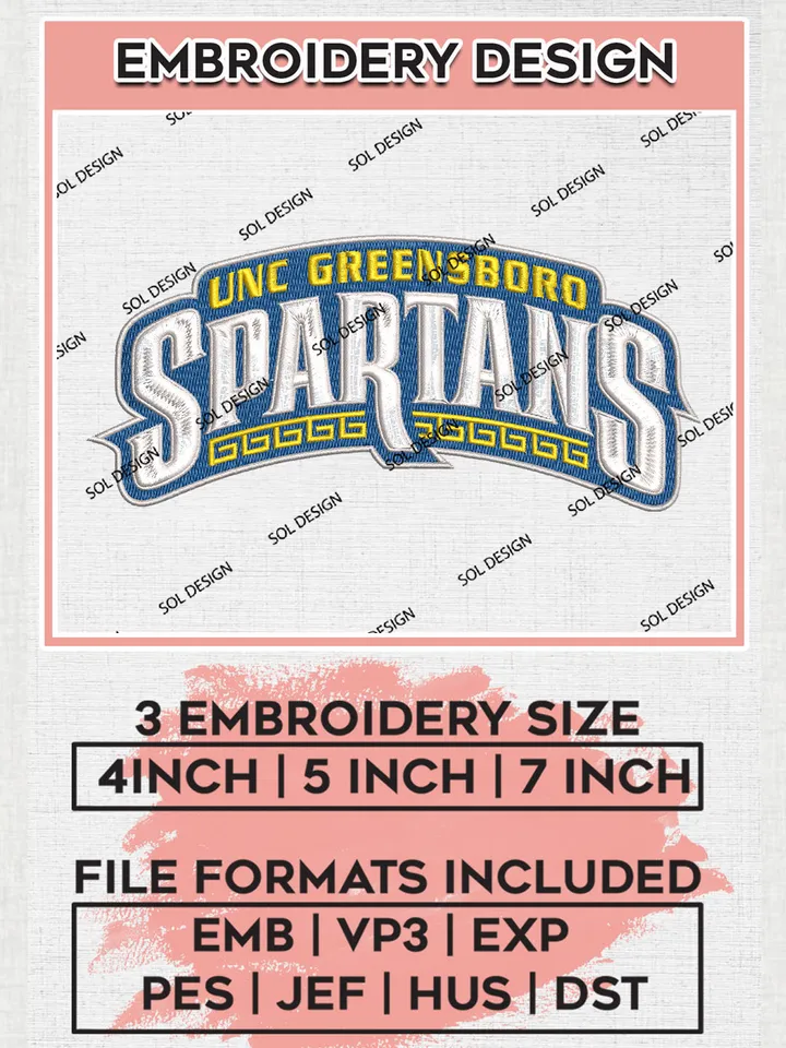 NCAA UNC Greensboro Spartans Team Wordmark Logo Embroidery Design Files, NCAA UNC Greensboro Spartans Machine Embroidery, NCAA Teams, 3 sizes, NCAA Machine embroidery designs, Digital Download