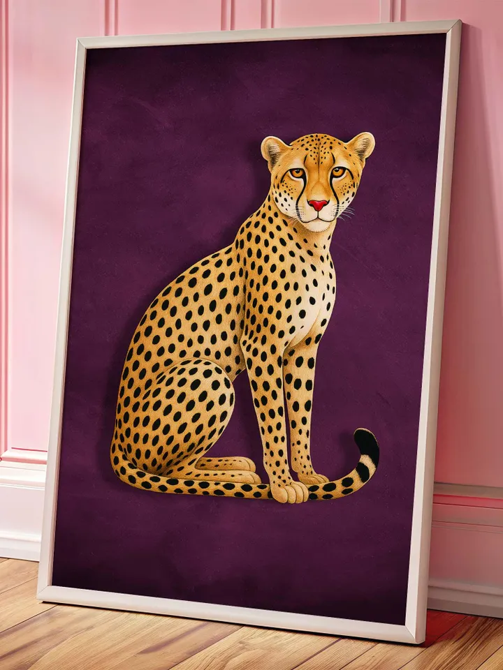 Purple Cheetah Art Print: Modern Maximalist Animal Poster (Digital Download)