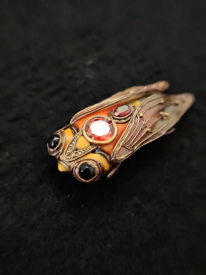 Brooch Cicada, Orange brooch, Brooch pin, Rare vintage cicada brooch