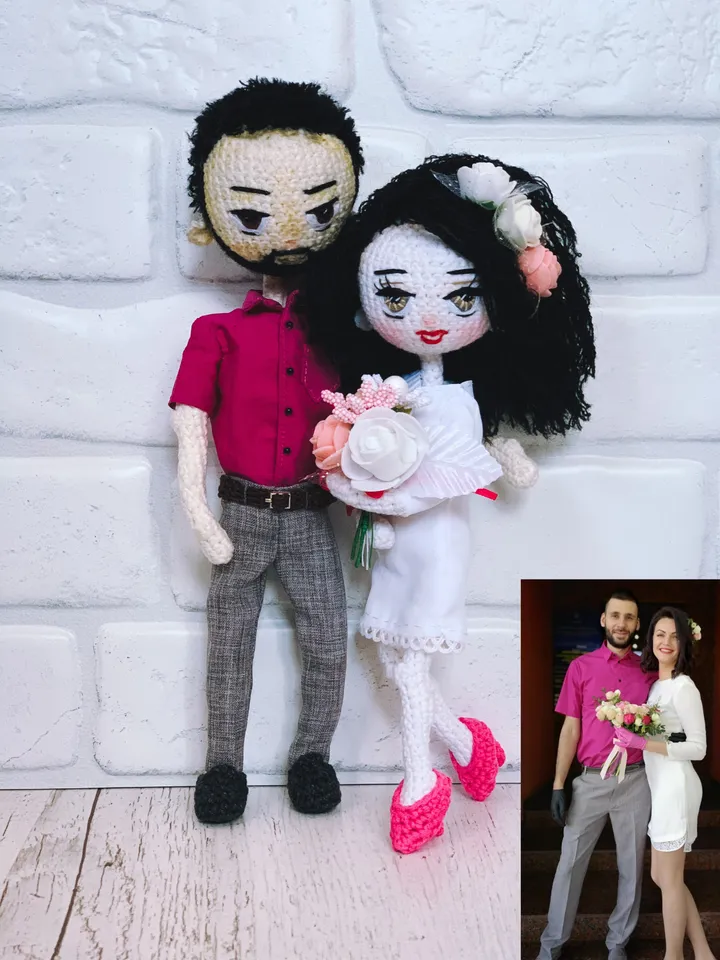 Look alike portraits doll, wedding custom, personalized gift for wedding, crochet amigurumi doll
