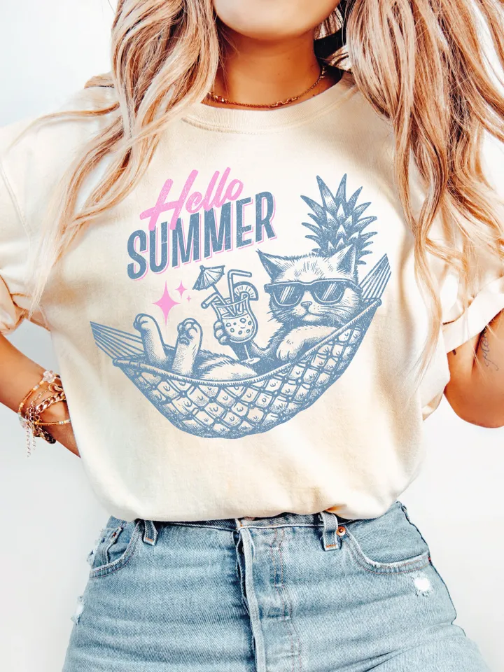 Hello Summer png,Retro summer png,Summer Vibes,Trendy Summer Png,Beach png,Beach vibes png, Funny Cat Summer,Funny Sarcastic png