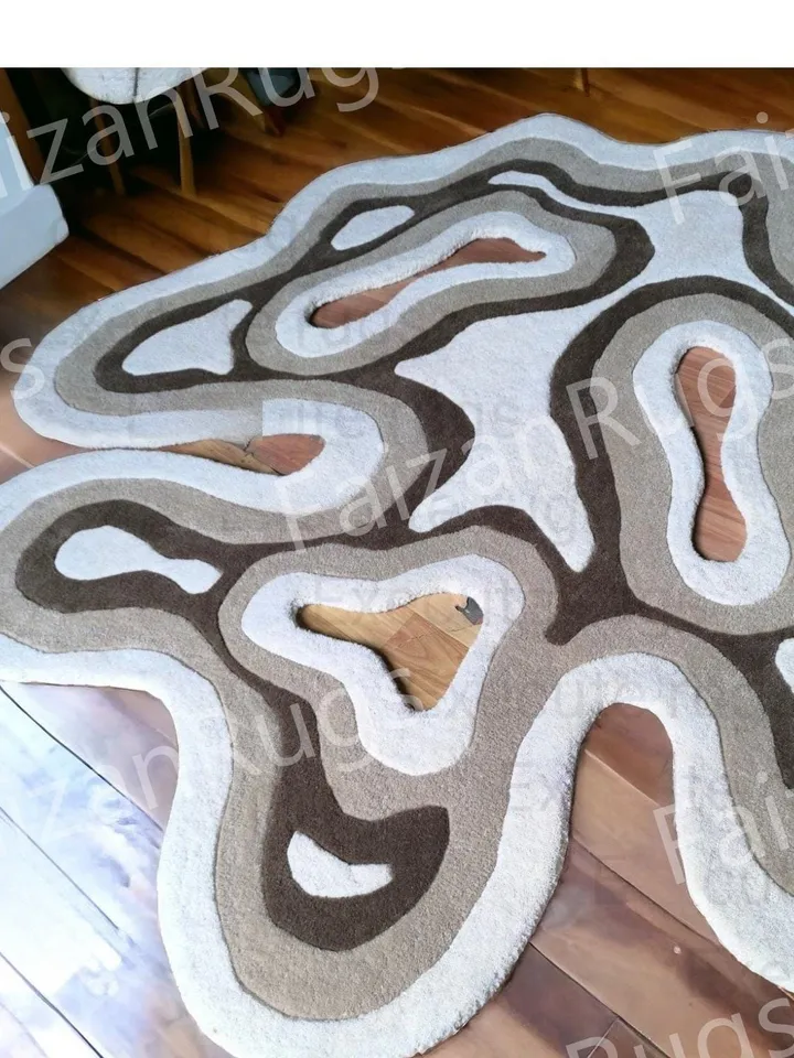 Irregular Amoeba Shaped Rug Hand-Tufted 100% Wool Handmade Area Rug Carpet for Home, Bedroom, Living Room, Kids Room, Custom Rug Also