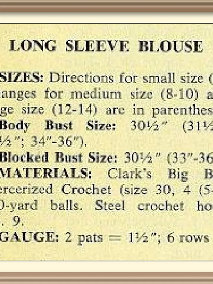 Vintage Crochet Pattern Long Sleeve Blouse Digital Download PDF