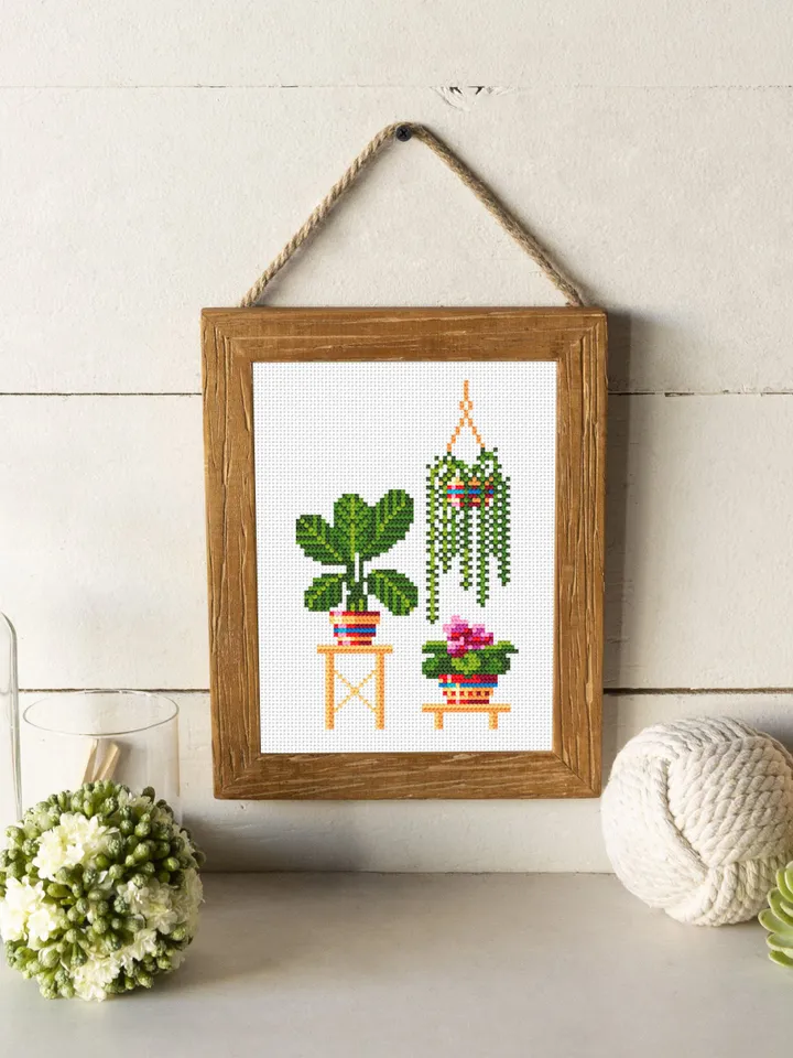 Home plants cross stitch pattern download PDF Floral cross stitch chart, Easy small cross stitch sampler, Plant lovers, DIY Home decor #P12