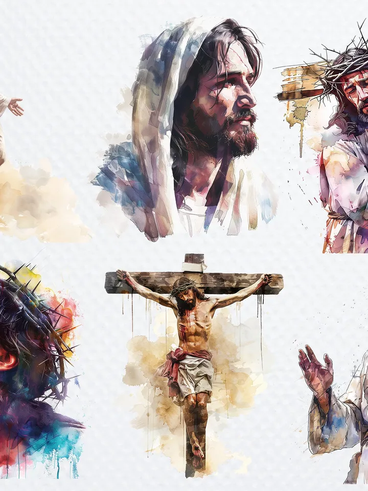 35 Jesus Christ Clipart, Faith Jesus Clipart, Printable Watercolor clipart for sublimation, Digital download, Paper craft, junk journals