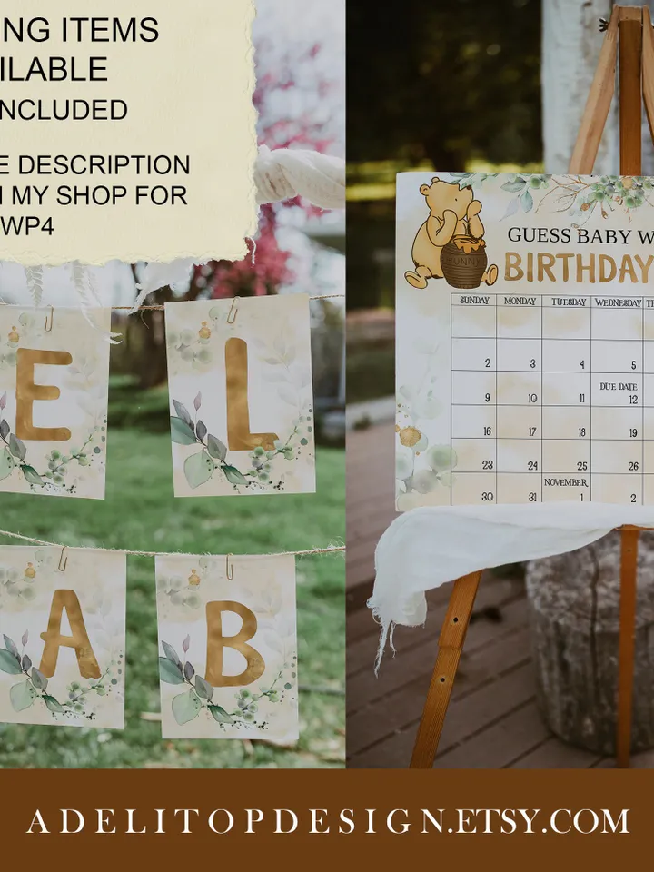 Classic Winnie Pooh Baby Shower Invitation; Girl Baby Shower Template; Gentle Rose Baby Shower Invite; Honey Bear Invite; Winnie Templat