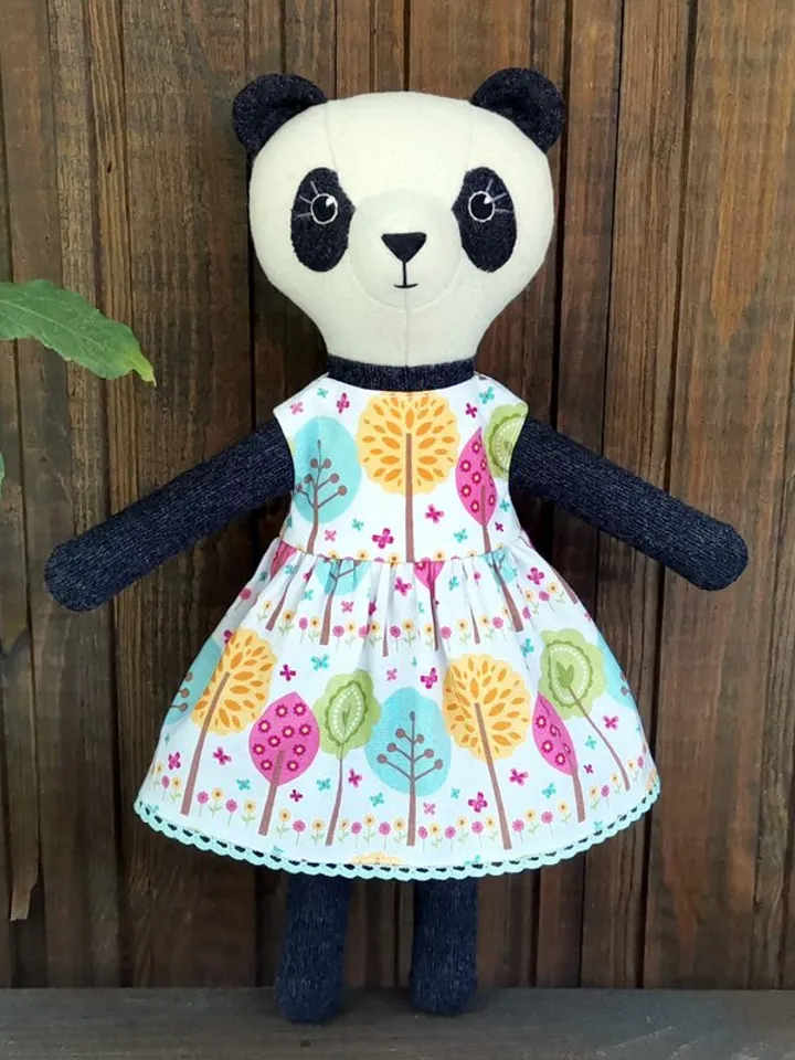 Panda soft toy, handmade plush doll, wool Chinese panda, textile stuffed toy