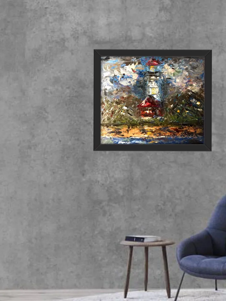 Lighthouse painting,original oil painting on canvas board,landscape wall art.