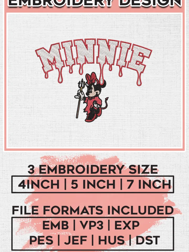 Devil Minnie Mouse Drop Name Embroidery designs, Disney Movie Machine embroidery designs, Halloween embroidery files, Spooky Season Machine Embroidery Digitized Pes Files, Digital Download