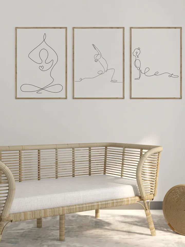 Set of 3 Yoga Art, Yoga Wall Decor, Yoga Wall Art, Yoga Poster, Yoga Studio Decor, Yoga Abstract Art, Minimalist Lines, Yoga Pose Posters