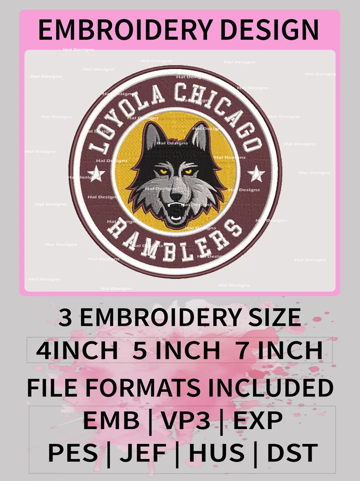 NCAA Loyola Chicago Ramblers Logo Embroidery Files, Machine Embroidery Designs for College Sports Fans