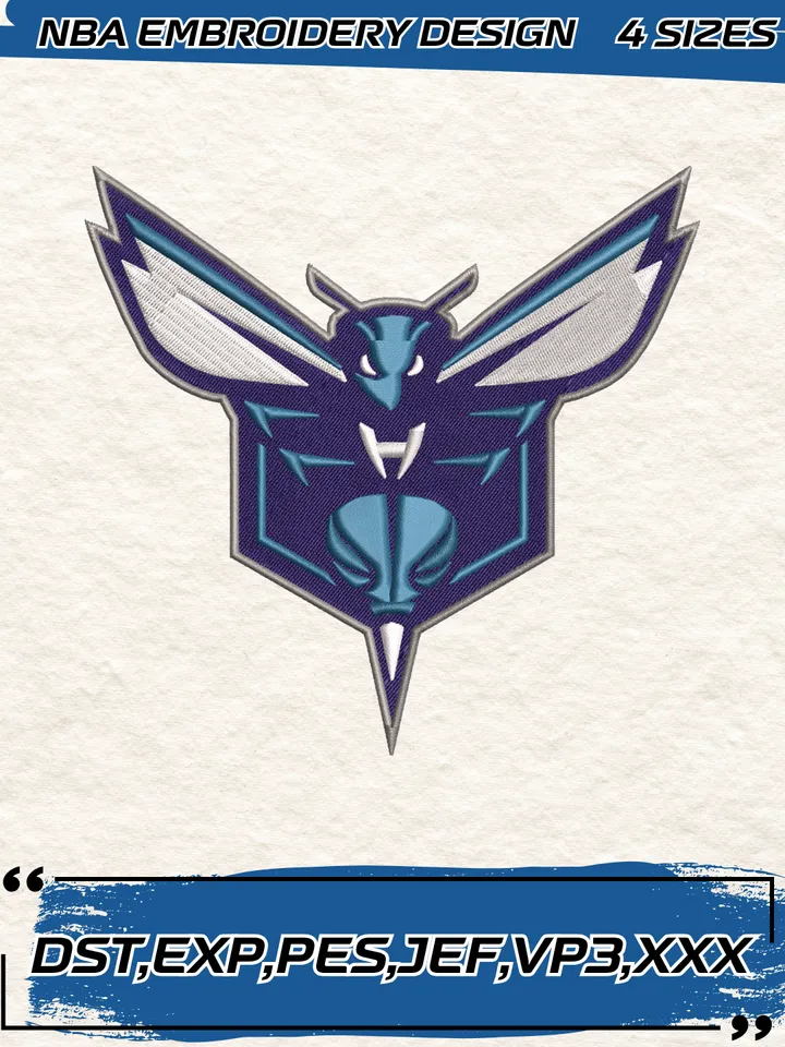 Charlotte Hornets Logo Embroidery Designs,NBA Logo Embroidery Files, Machine Embroidery Design File, 4 Sizes,Digital Download