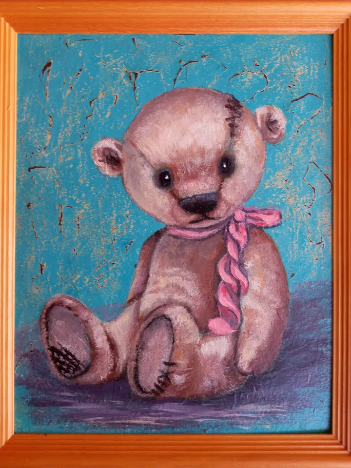 Teddy bear original oil painting 20x25 cm