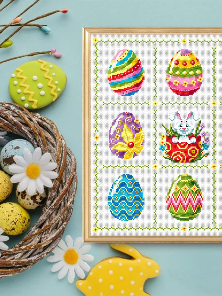 Easter eggs cross stitch pattern download PDF Funny Easter bunny cross stitch chart, Easter cross stitch sampler, DIY Easter home decor #T5
