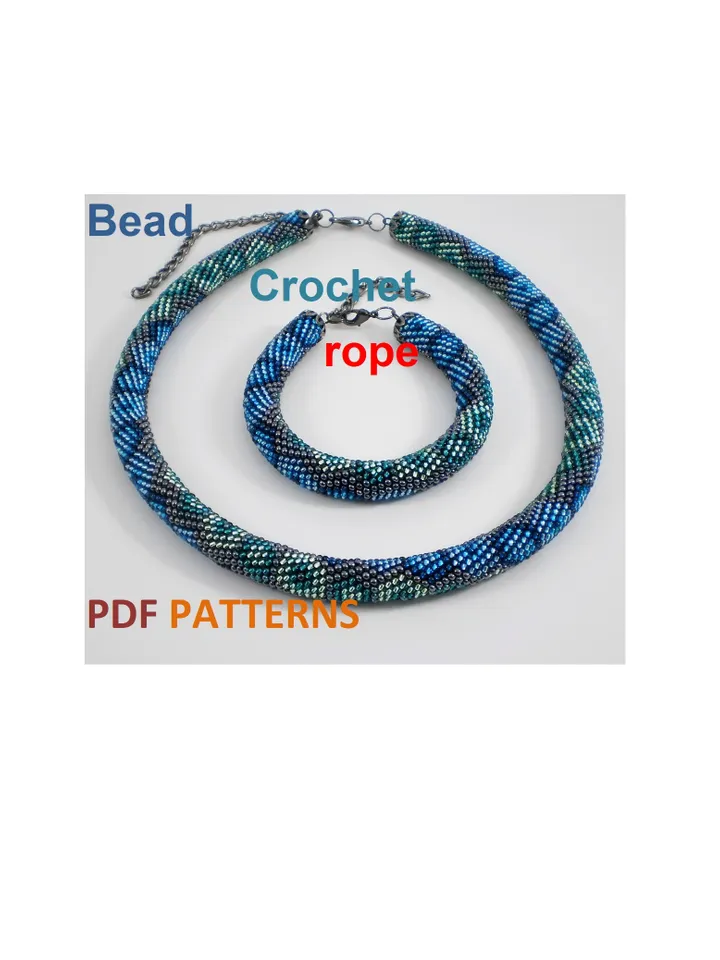 Bead crochet rope patterns «Rendezvous» necklace and bracelet, DIY, Instant Download, PDF fail