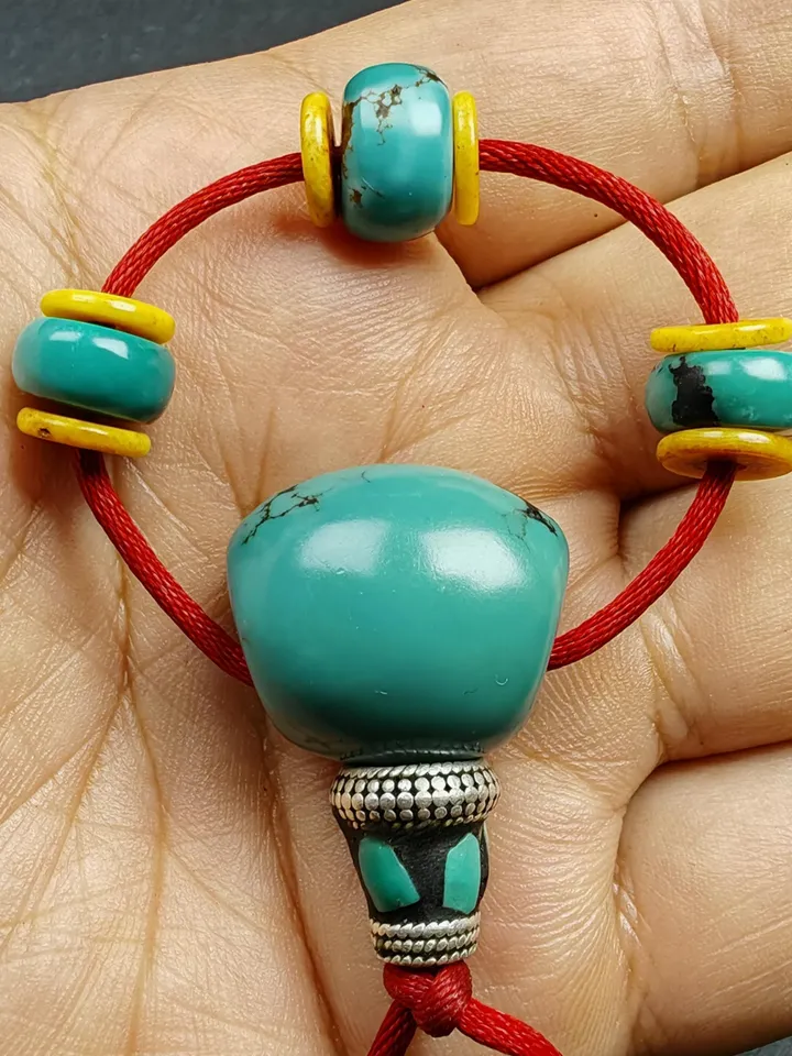 Authentic Tibetan Turquoise Guru Bead + Spacer Beads Set,High Level Mala Beads,Connector Bead for Prayer Bead Accessories