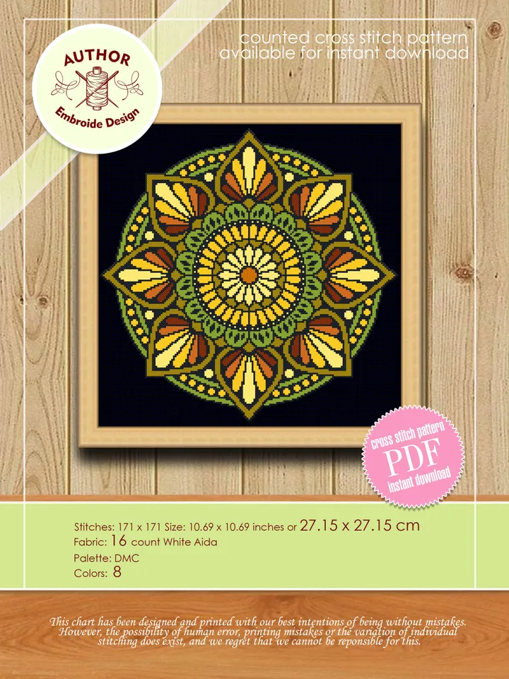 Boho mandala cross stitch pattern PDF download Mandala ornament cross stitch chart, Mandala pattern digital PDF, DIY Home decor #M125