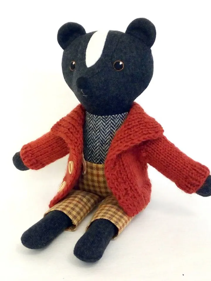 Skunk boy, handmade plush animal toy, wool stuffed skunk doll