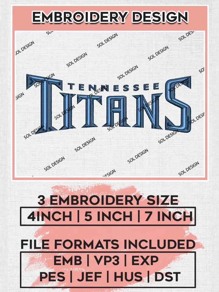 Tennessee Titans Wordmark Embroidery Design Files, NFL Titans, NFL Embroidery Designs, NFL Tennessee Titans Machine Embroidery Design, Digital Download