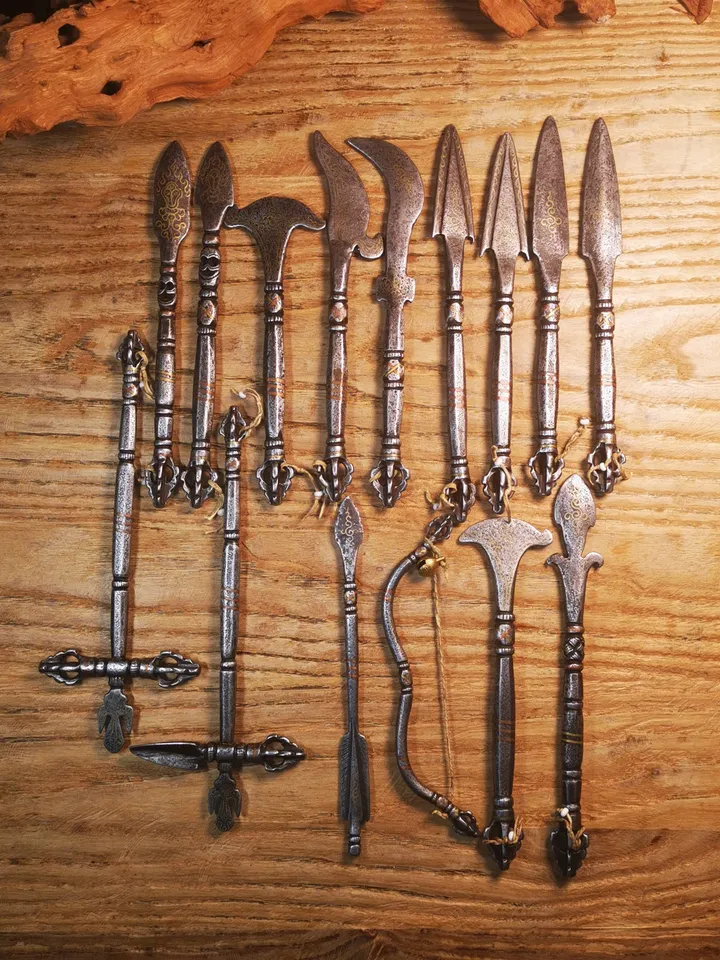 Gandhanra Handmade Antique Tibetan Tantric Practitioner Vajra Chopper Phurba Ritual Implements, 1 Set of 15 PCs,Big Size