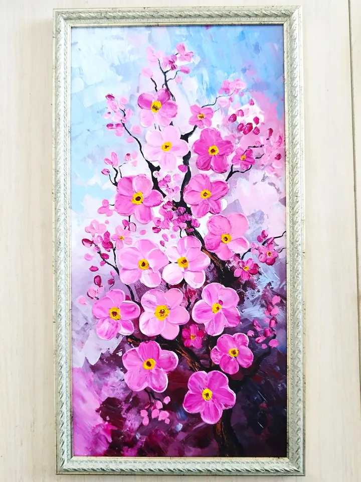 Cherry blossom acrylic painting impasto artwork