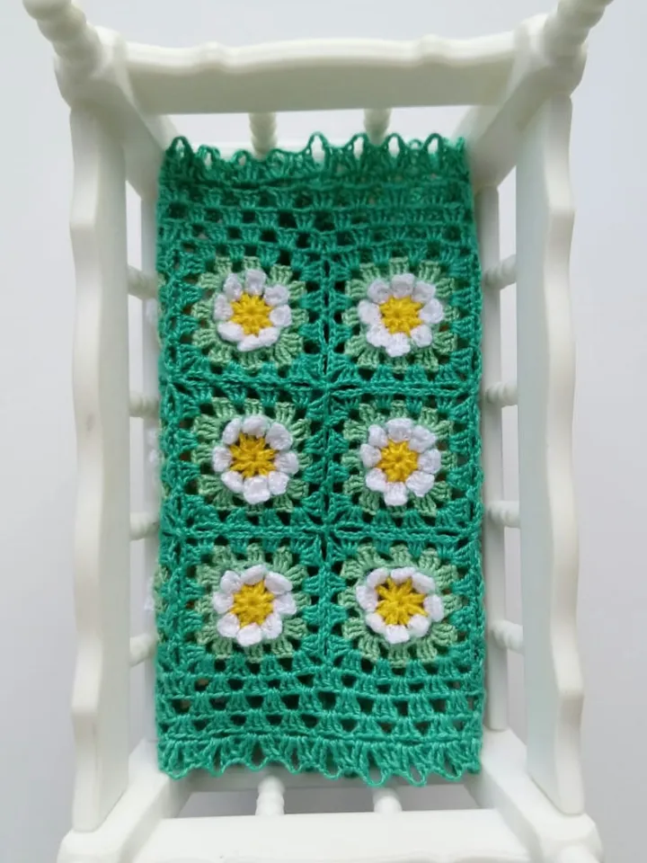 Miniature Green Blanket with White Flowers