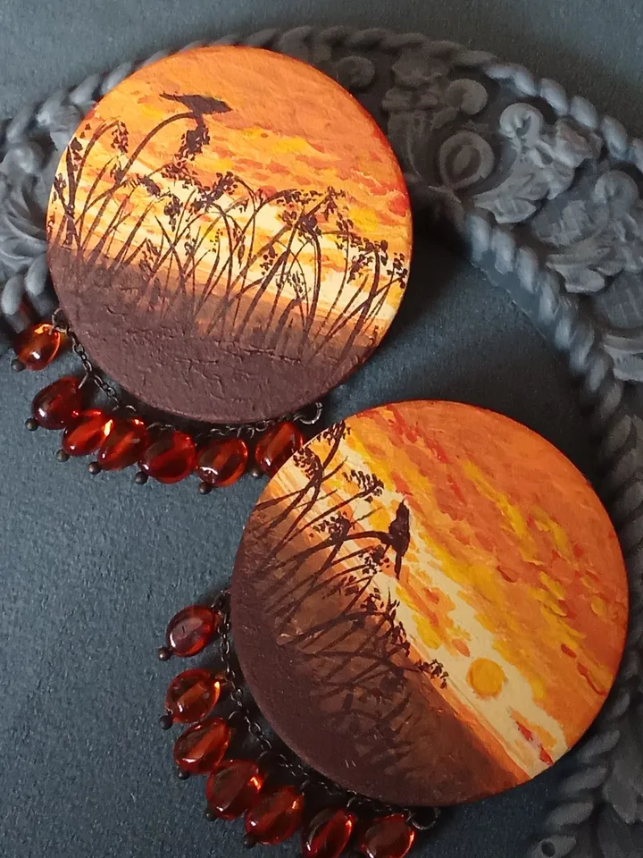Earrings with natural amber "At sunset"