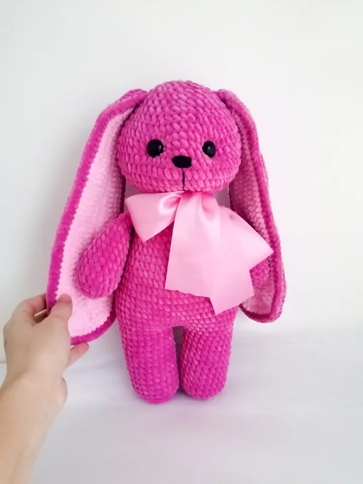 pink plush bunny, crocheted