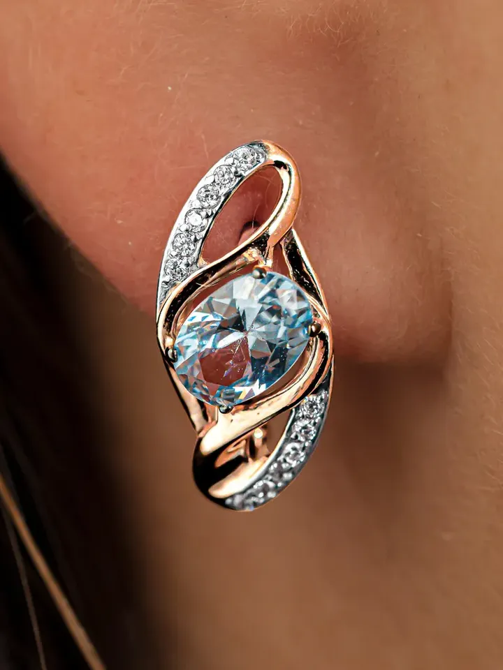 Earrings jewelry Silver gold plated 925 assay value with aquamarine
