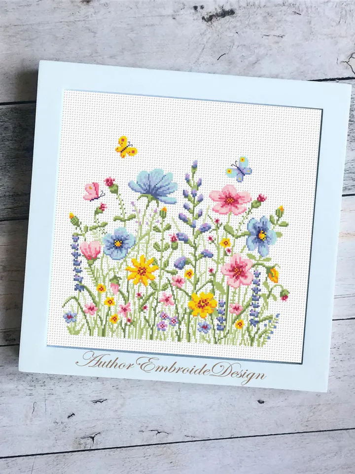 Wildflowers cross stitch pattern PDF instant download Watercolor cross stitch chart, Wild flowers pattern digital PDF, Flower meadow #P51