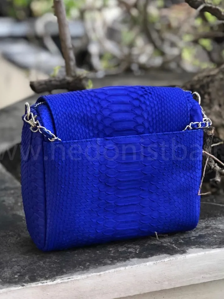 Genuine Python Skin Crossbody Bag | Chain Tassel electric blue bag | Leather Woman Free Shipping Handmade Summer purse | exotic leather bag