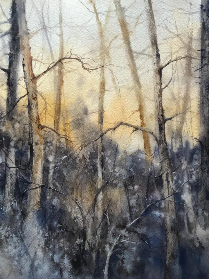 Forest Original Painting Sunset Watercolor Painting Landscape