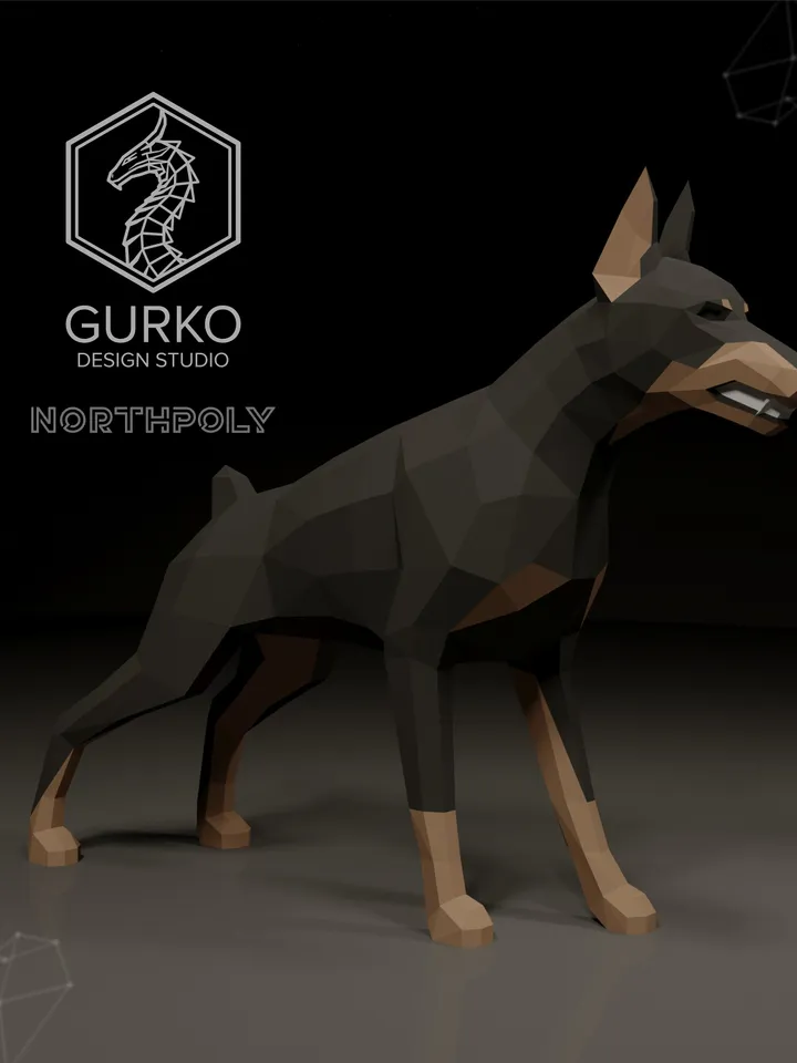 Angry Doberman Papercraft, Dog, Digital Template, PDF Download, Gurko, 3D Low Poly, Pepakura, Origami Sculpture, Paper Party Decor, DIY Gift