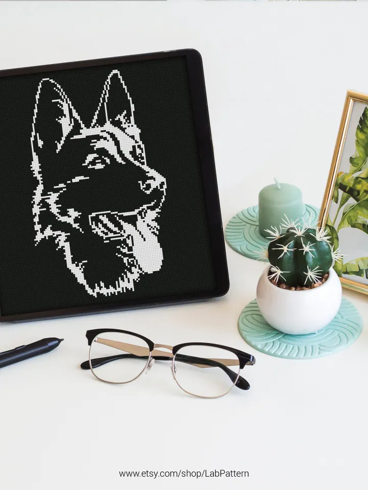 Dog shepherd Black White Cross stitch pattern | Embroidery Pattern | Instant Download | Embroidery Designs