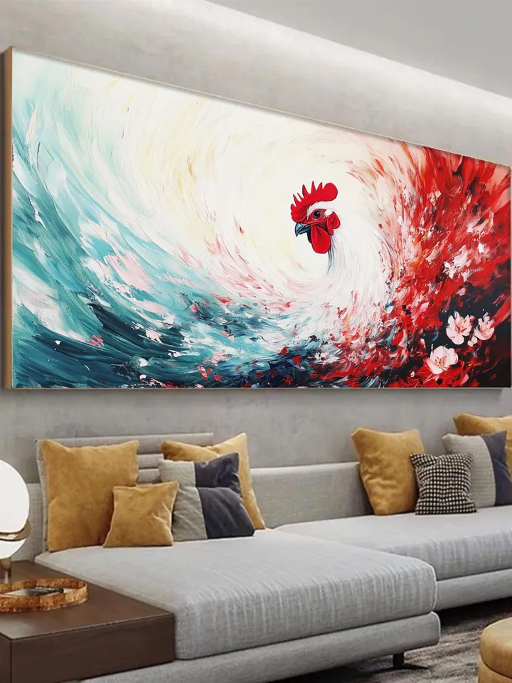 Large Impasto Rooster Painting, Colorful Abstract Animal Art, Textured 3D Original Artwork, Modern Farmhouse Decor,Kitchen Wall Art,Bird Art