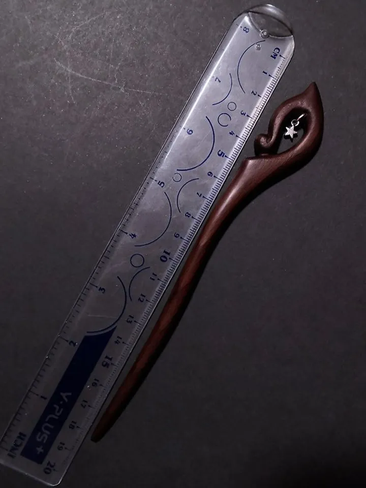 Handmade wooden hairpin made of walnut wood with pendant.