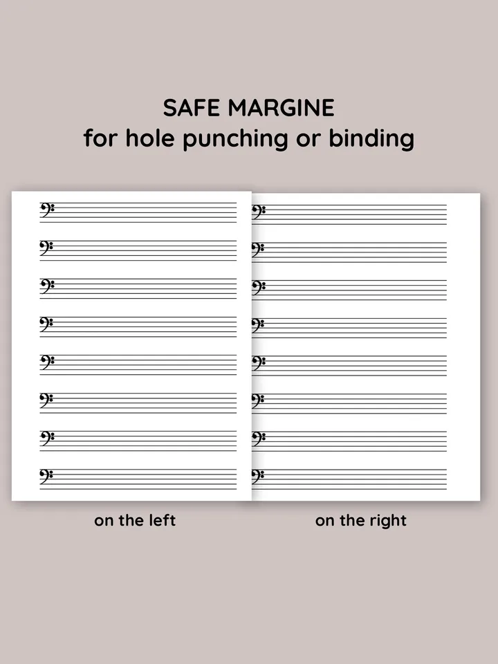 Kids printable sheet music. Sheet music with bass clef. Piano staff paper. Blank music paper. Learn piano.