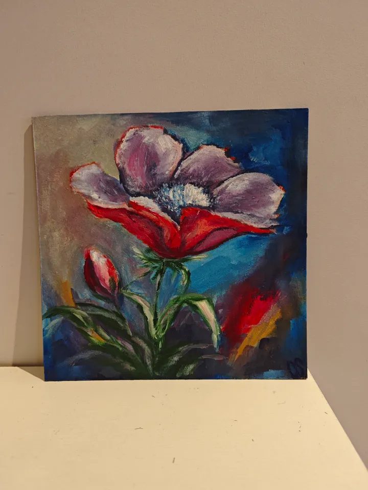 Poppy Abstract Original Painting Floral Original Art Red Flower Modern Artwork Bright Red Poppy Oil Painting Red Poppy Wall Decor Art 8 x 8 inches by Olga SokolovaArt
