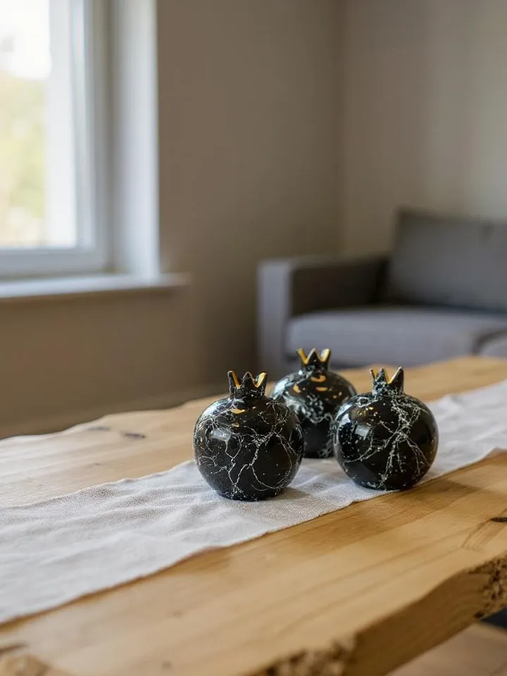 Handpainted Black Ceramic Pomegranate Vase Set of 3 | Handpainted Unique Pomegranate Vase Ceramic Vase Set Home Decor